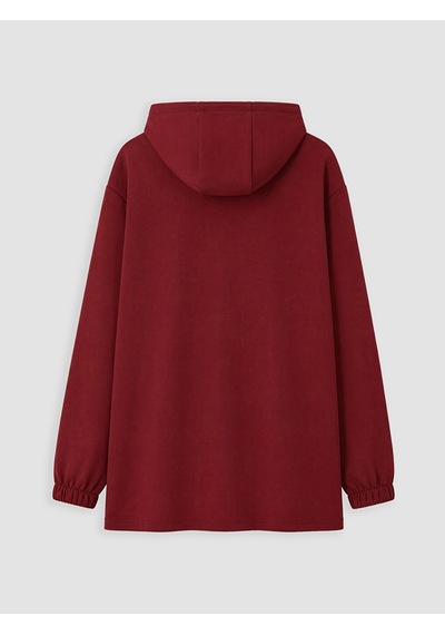 Lcw Curve Bordo Büyük Beden Kapüşonlu Kadın Sweatshirt Tunik