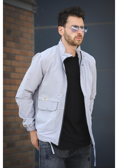 Oksit Juan Slim Fit Su İtici Bağcık Detaylı Kapüşonlu Erkek Mevsimlik Mont Yağmurluk Gri