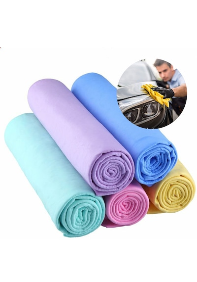 Sentetik Güderi Oto Araç Araba Yıkama Kurulama Bezi 42 X 32 Cm Süper Emici Mutfak Tezgah Bezi 5 Adet Mutfak Bezi Süper Kurulama Bezi Su Emici Bez Çok Renkli