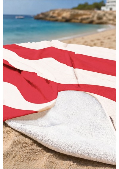 Çizgili Kırmızı Beyaz Plaj Havlusu - Modern Marine Resort Stil Hızlı Kuruyan Mikrofiber Havlu Sisli Yasemin