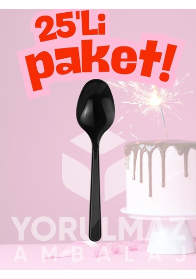 Happy Party Siyah Renkli Plastik Kaşık 25 Adet Şık & Dayanıklı Kullan-at Açık Mavi