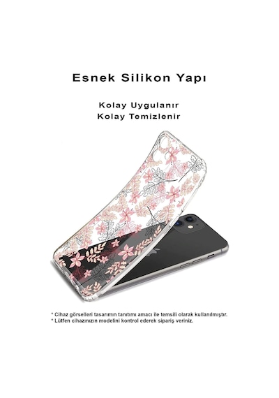 Redmi A2 Plus Slim Fit Kapak Floral Kırmızı Tasarımlı Şeffaf Silikon