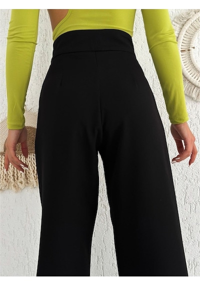 Lavajeans Cırt Cırtlı Bol Paça Plazzo Pantolon Siyah Bej