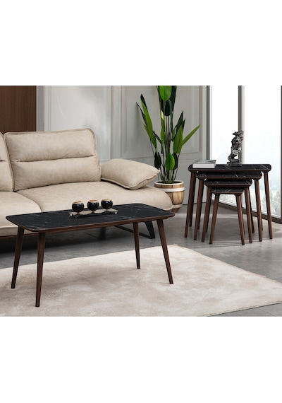 Vovvahome Luci 4lü Mdf Ahşap Zigon Sehpa Ve Orta Sehpa - Siyah
