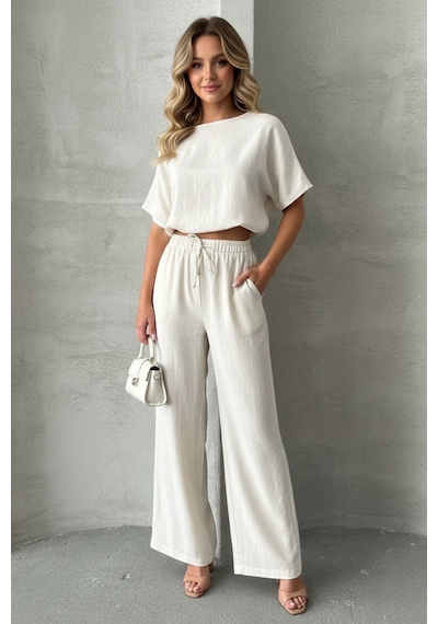 Kadın Basic Stil İkili Takım Beyaz