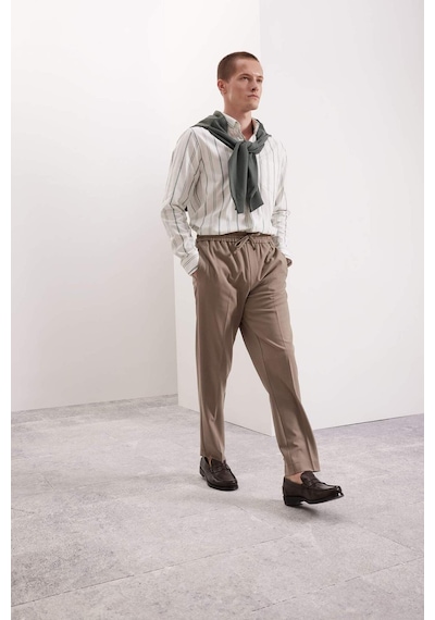DeFacto Regular Fit Normal Kesim Oxford Düğmeli Çizgili Pamuklu Uzun Kollu Gömlek D3500AX24AUGN900 Yeşil