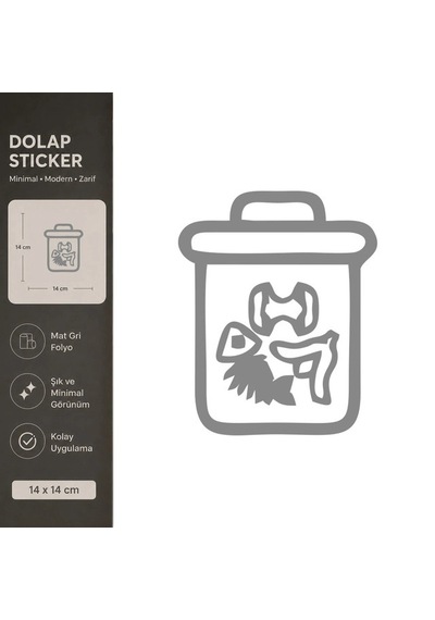 Yiyecek Atıkları Mat Gri Dekoratif Folyo Sticker 14x14 Cm