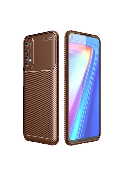 Coverzone Realme 7 İle Uyumlu Silikon Kılıf Kamera Korumalı Karbon Tpu Brimstone Ultra Slim Fit Delux Kahverengi