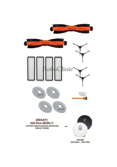 Xiaomi X20 Max / X20 Pro Plus Değil Robot Süpürge Uyumlu Yedek Fırça, Hepa Filtre, Mop-16 Parça