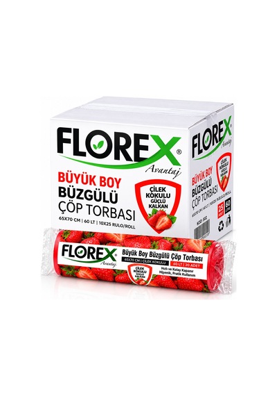 250 Adet Florex-502 Çilek Kokulu Büzgülü Büyük 10pcs 65x70cm Çöp Torbası 25x10 250 5673