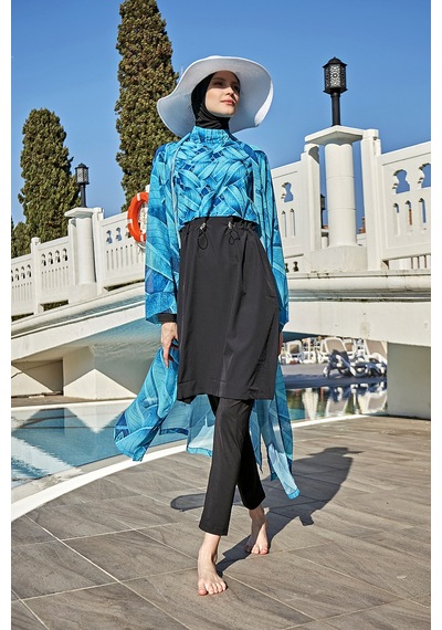 Remsa Mayo Remsa Tesettür Mayo Üzerine Tek Kaftan Kimono Pareo Rp014 Berrin Siyah