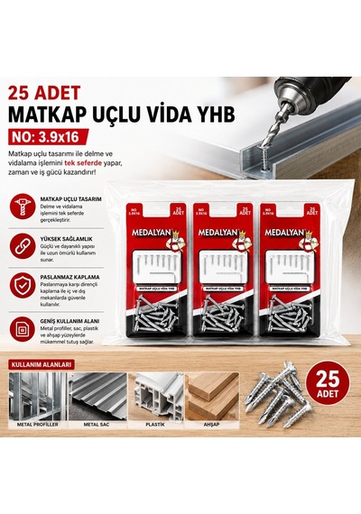 Medalyan Dl-99 Matkap Uçlu Vida - 3.9x16 Mm 25 Adet- 12'li Paket Diğer