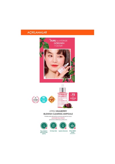 Missha A'PIEU Mulberry Blemish Clearing Ampoule Leke Karşıtı Aydınlatıcı Dut Özlü Ampul 30 ML