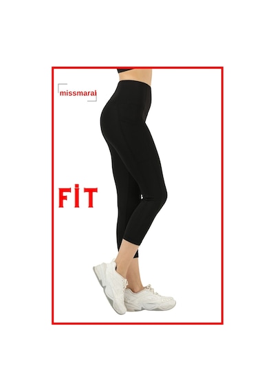 Missmaral Kadın Siyah Yüksek Bel Toparlayıcı Çift Cepli Diz Altı Kapri Tayt Capri Slim Fit 1054 SiYAH