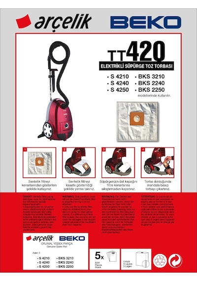 Arçelik Uyumlu S 4250 Tornado Süpürge Toz Torbası 10 Adet (91457338)