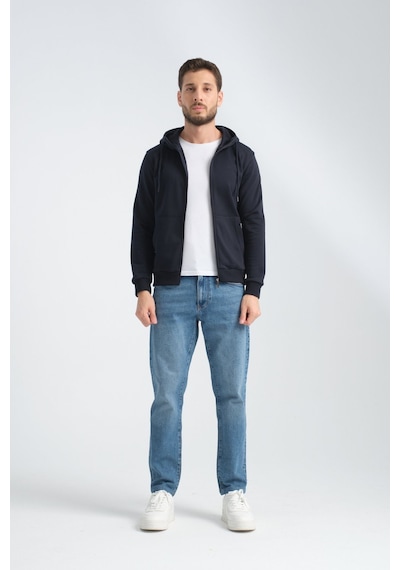 Shooter Sportwear Shooter Erkek Üç İplik Şardonsuz Fermuarlı Kapüşonlu Sweatshirt Lacivert