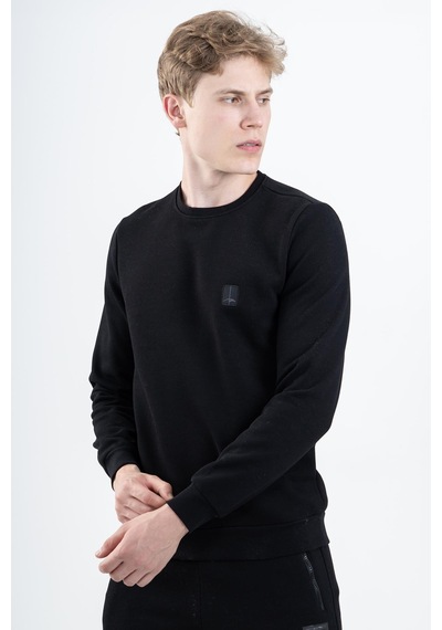 Maraton Sportswear Regular Erkek Bisiklet Yaka Takma Kol Basic Siyah Sweatshirt 21796-siyah Siyah