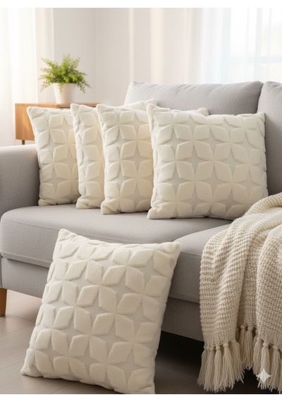 Fugo Concept 45x45 Cm Wellsoft Yumuşak Kırlent Kılıfı Kabartmalı Punch/bukle Desen Açık Krem