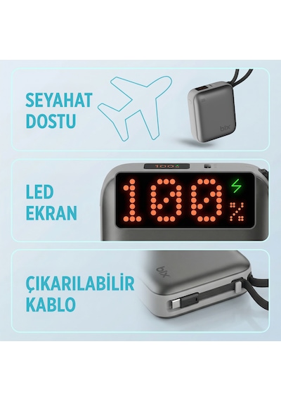 Bix Pb119 10000mah 20w Cep Boyu Dijital Göstergeli Mini Powerbank Taşınabilir Hızlı Şarj Cihazı Turuncu