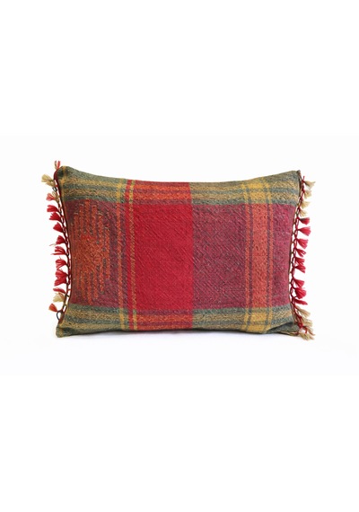 Pembe Mor Yeşil Kilim Dokuma Püsküllü Kırlent El Dokuma Bohem İçi Dolgulu Dekoratif Yastık