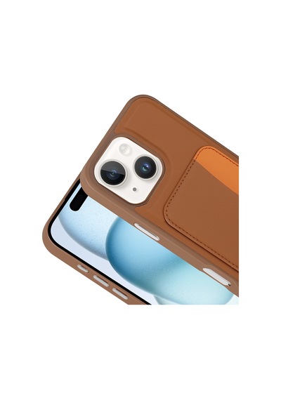 Apple iPhone Uyumlu 13 Kılıf Kartlıklı Kamera Yükseltili Silikon Pazarplus Kahverengi