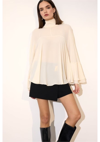 Defacto Fashion Fit Dik Yaka Krep Uzun Kollu Bluz G8612ax26sper83 Ekru-er83