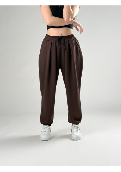 Pileli Kahve Kadın Jogger Pantolon Coc2848 Kahverengi