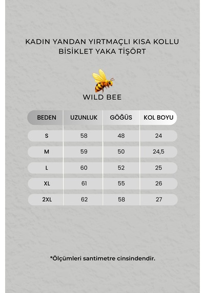 Wild Bee Kadın Siyah Yandan Yırtmaçlı Kısa Kollu Bisiklet Yaka Tişört