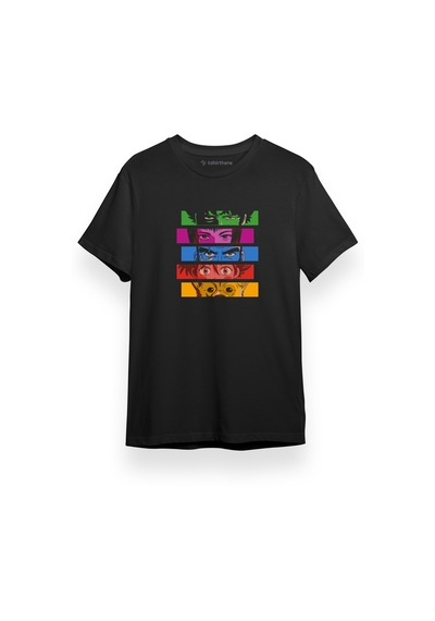 Cowboy Bebop Vintage Heads Siyah Kısa Kol Erkek Tshirt 001