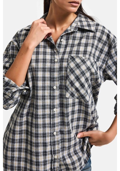 Itsbasic Kadın Siyah Beyaz S6 Ekose-27 Oversize Koton Gömlek