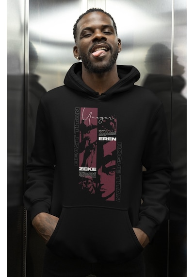 Sevbano Eren Yeager Zeke Yeager Baskılı Unisex Oversize Attack On Titan A Siyah