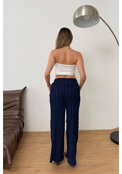 Giysa Kadın Beli Ayarlanabilir Fırfır Detaylı Çift Cepli Pantolon Lacivert - Ms0001626