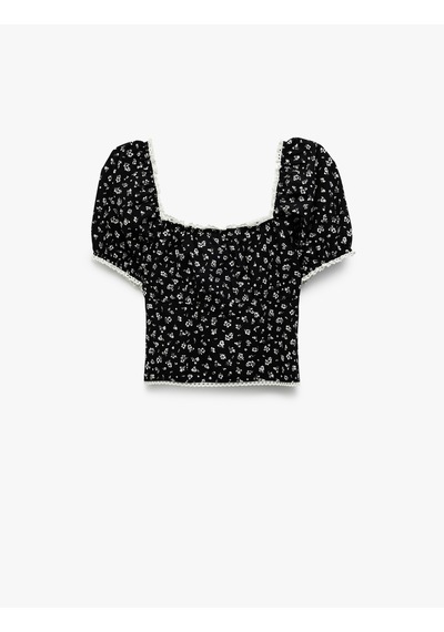 Koton Kalp Yaka Kısa Balon Kollu Çiçekli Crop Bluz Siyah Desenli 5sal60027ıw Siyah Desenli Koton Kalp Yaka Kısa Balon Kollu Çiçekli Crop Bluz Siyah Desenli 5sal60027ıw Siyah Desenli