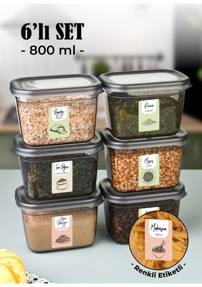 Vienev Etiketli Peggy 800 ML Dikdörtgen Saklama Kabı Antrasit 6'lı