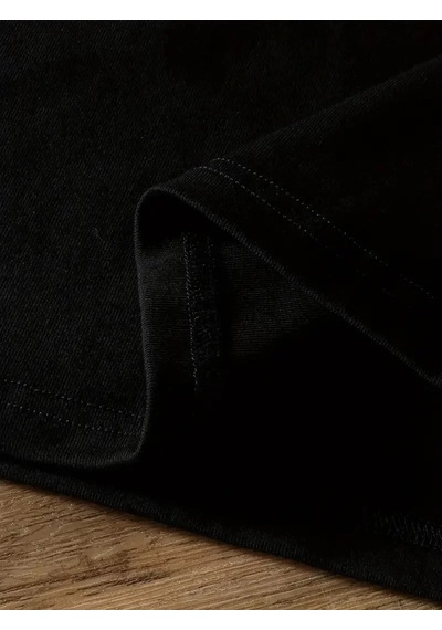 Kadın Tişört Ayı Baskılı Bisiklet Yaka Yazlık Kısa Kol T-shirt - Siyah