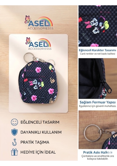 Asel Aksesuar Sevimli Fare Figürlü Kancalı Mini Kız Çocuk Cüzdanı Ve Çanta Aksesuarı - 4 Farklı Desen