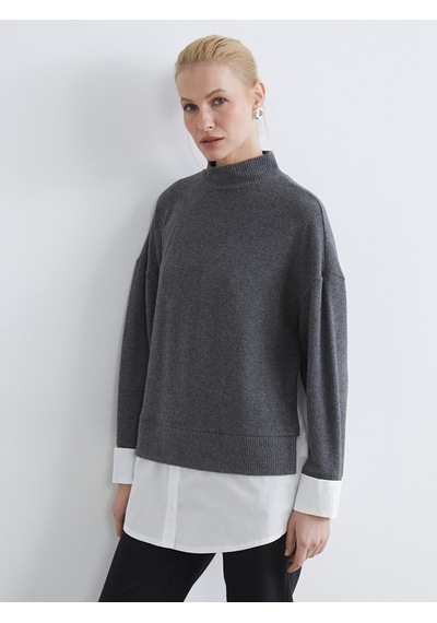 Lcwaıkıkı Classic Antrasit Soft Touch Oversize Kadın Sweatshirt Tunik