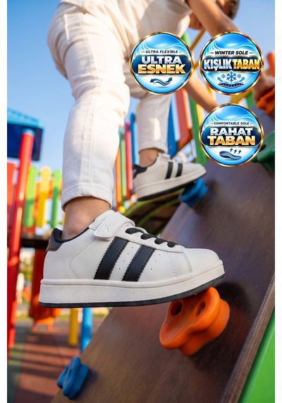 Cool Beyaz-siyah Cırt Bantlı Unisex Çocuk Yürüyüş Ve Spor Ayakkabı Sneaker Coop F Beyaz - Siyah