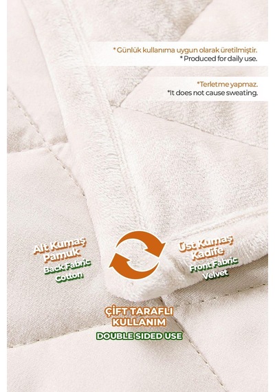 Evlen Home Kapitone Kadife Yatak Örtüsü Seti Çift Kişilik Supersoft 3 Parça Yumuşak Elyaf Dolgulu Krem Krem