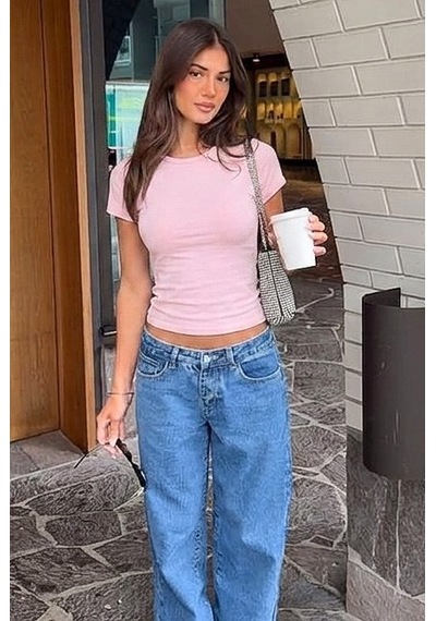 Seeh Pembe Basic Kadın Tişört / Vücuda Oturan Kesim Sh373