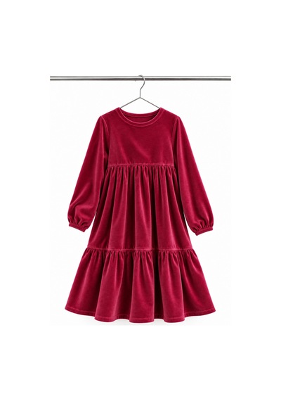 Angel&co. Girls Clothing Kadife Kız Çocuk Midi Elbise Bordo Bordo