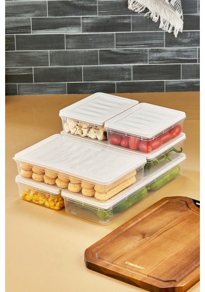 Multi Box 6 Parça 3 Farklı Boy Saklama Kabı Seti - Dondurucu & Mikrodalga Uyumlu Krem