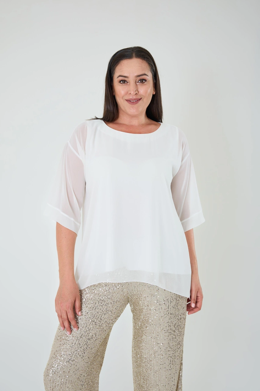 Lilas Xxl Büyük Beden Ekru Renkli Şifon Abiye Bluz Mavi
