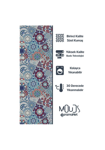 Mosque Tiles 1 Desenli Süet Oturma Odası Salon Fon Perde Ekstrafor Büzgü Tek Kanat Prd-1086 Çok Renkli