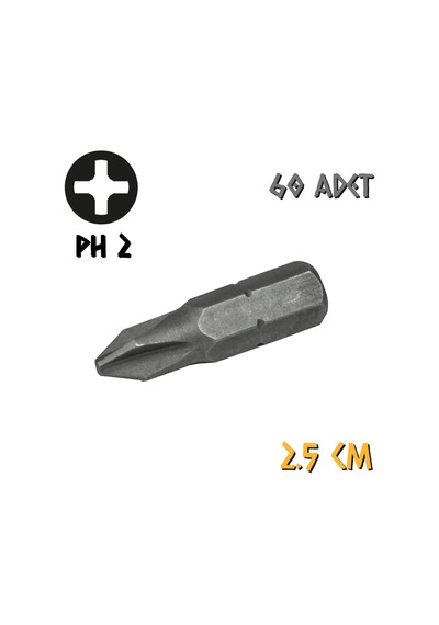 Kupa Tyson Vidalama Ucu Bits Uç - Ph2 Yıldız - 2.5 Cm. - 60 Adet