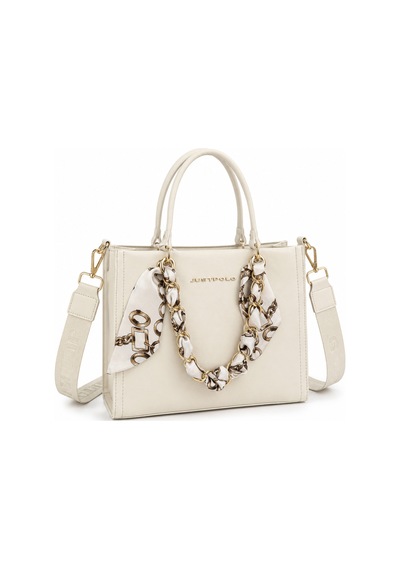 Just Polo Orijinal Kadın Omuz Ve Çapraz Askılı Zincir Detaylı Günlük Veya Özel Kullanıma Uygun Lüks Kol Çantası Shopper 25x20x9 Cm Krem