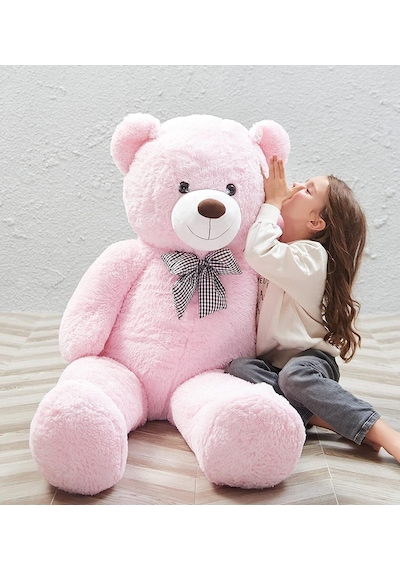 160 Cm Papyonlu Peluş Ayı-dev Boy-sevgiliye Özel Hediye - Yerli Pembe