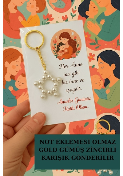 İnci Yıldız 10 Adet Anneler Günü Hediyelik Anahtarlık Çok Renkli
