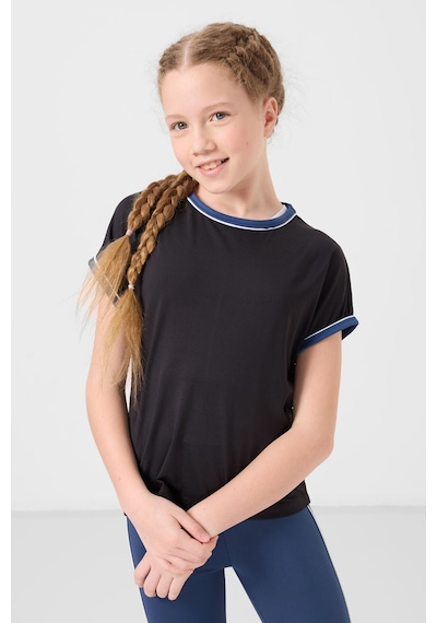 Tommylife Siyah-parlament O Yaka Yan Şerit Detaylı Standart Fit Performans Kız Çocuk Tayt Takım - 75191 Siyah