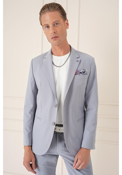 Efor Comfort Fit Çift Yırtmaç Fleto Cep Esnek Pamuk Casual Gri Mavi Ceket C 675 Gri - Mavi